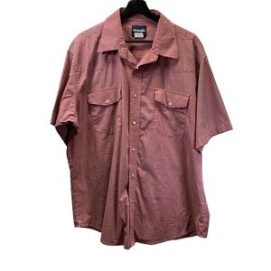 Wrangler Shirt Mens Size XXL 2XL Red Checkered Pearl Snap Button Up Short Sleeve